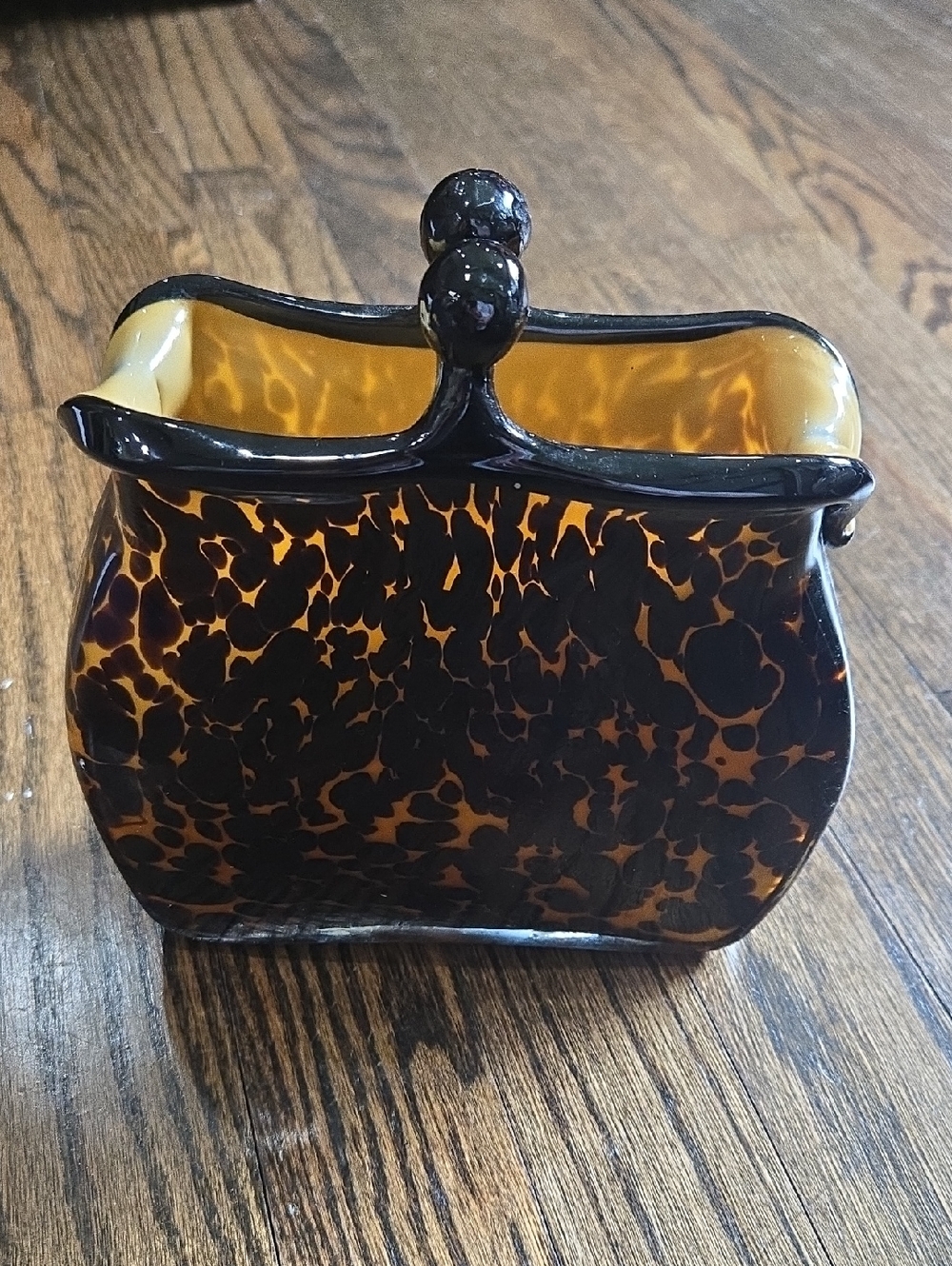 Vintage Murano Glass Purse Vase Leopard Tortoise